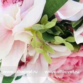 искусственные цветы букет пионов с орхидеями цвета розовый с белым 14