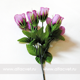 искусственные цветы букет роз с бутонами с добавкой осока цвета сиреневый 8